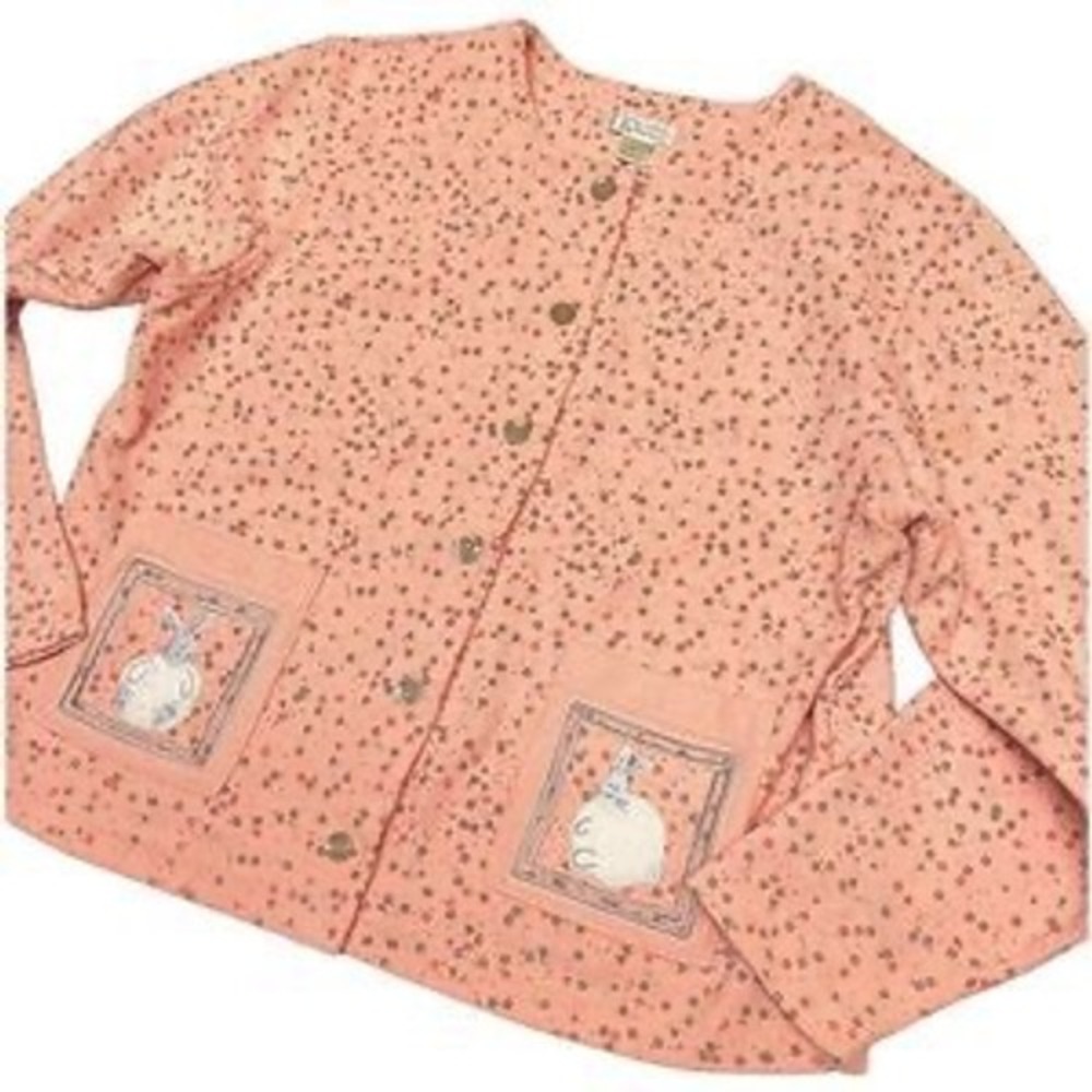 Christopher & Banks Womens XL Peach Floral Bunny Rabbit Button Front Cardigan